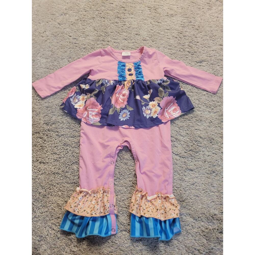 Boutique Baby Girl Romper 18M Pink Floral Ruffle Jumpsuit One Piece Outfit